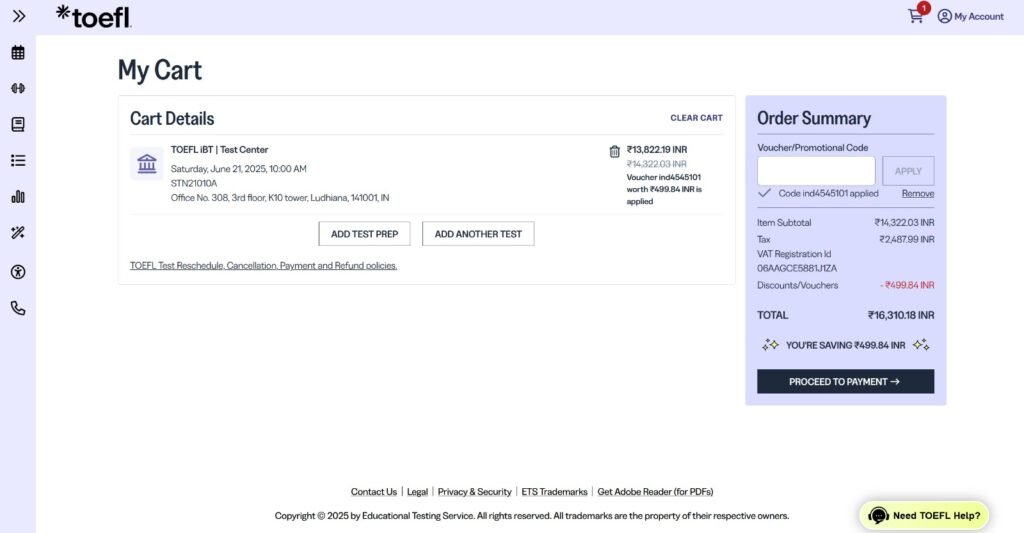 TOEFL Voucher Code